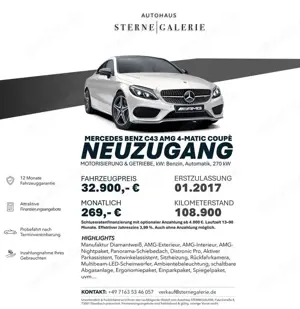Mercedes-Benz C 43 AMG VOR-OPF/COUPE/RÜCKFAHRK/DISTRO/SITZHEIZ