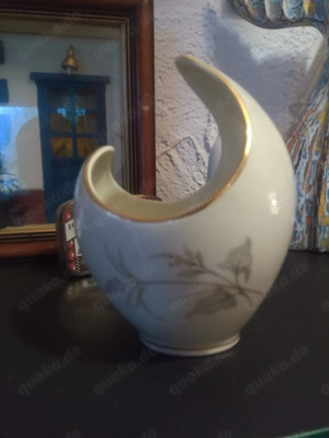 Vintage Edelstein Bavaria Vase, ungewöhnliche Form, Goldrand