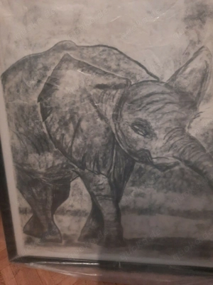 Bild Gemälde, Elefant im Rahmen Unikat, neu eingepackt. 57cm brei Bild 3