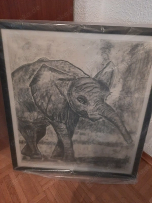 Bild Gemälde, Elefant im Rahmen Unikat, neu eingepackt. 57cm brei