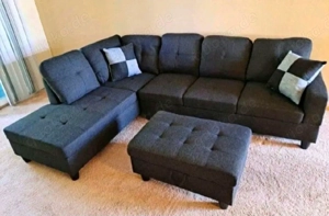 Hochwertiges Ecksofa mit passendem Hocker   Modernes Grau 