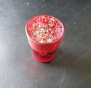 Teelichthalter Glas Windlicht Weihnachten Höhe 7cm rot verziert