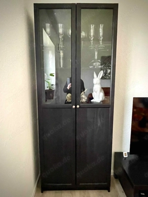 Vitrine, schwarz, zweitürig, Wohnzimmervitrine, 2 Einlegeböden