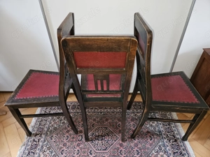 Antik! 3 massive, stabile Holzstühle Jugendstil Ledersitz Eiche ca. 1920 Schnitzerei TOP!  Bild 4