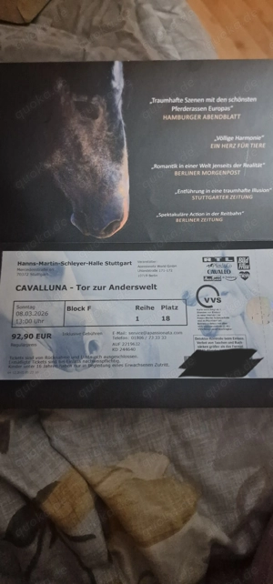 1x Cavalluna Stuttgart   08.  Uhr   TOP: BLOCK F, REIHE 1!
