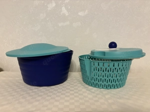 Original Tupperware Schüssel mit Salatschleuder, Blau Türkis