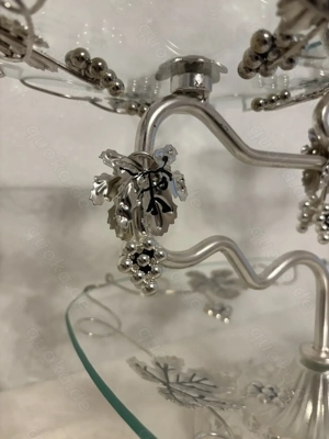 Vintage Etagere   Servierständer aus Glas und Metall mit Traubenmotiv Bild 3