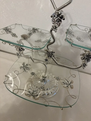 Vintage Etagere   Servierständer aus Glas und Metall mit Traubenmotiv Bild 2