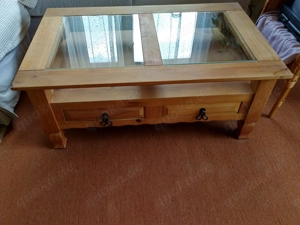 Holztisch mit Glasoberfläche, gebraucht 