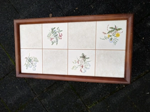 Beistelltisch gebraucht, Rahmen und Füße aus Holz, Platte aus Keramik