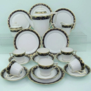 kpm berlin kurland prunk kaffeeservice, kobalt bordüre + gold, 1.wahl