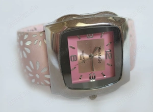 Spangen-Armbanduhr Armreif WoMaGe Quartz 1869 rosa silber vintage 80er