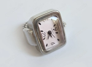 Fingeruhr Ringuhr Fingerringuhr Quartz rosa silber rechteckig mini vintage 80er
