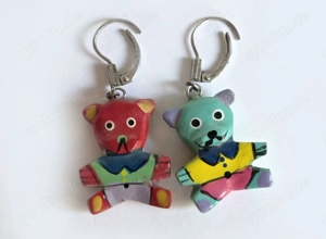 Bärchen Ohrringe mit Bügel Holz lackiert handmade vintage 80er