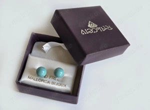 Ohrstecker-ringe Kugel rund Türkis Edelstein Mallorca BIJOUX bleifrei OVP 90er vintage