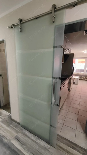 Glas Schiebetür 70-90 cm. Mit Edelstahl Aufhängung. Wie neu.