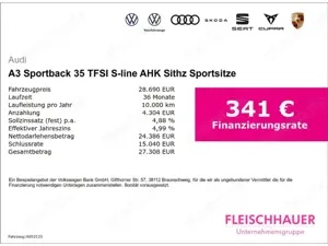 Audi A3 Sportback 35 TFSI S-line AHK Sithz Sportsitze Bild 3