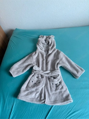 Kinder Bademantel in 80 - 86 grau mit Kapuze und Ohren