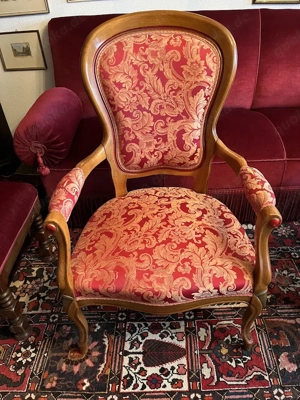 Prunkvoller Barock-Stil Sessel | Rot-Goldener Damast | Edles Stil