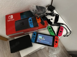 nintendo switch V1 neon edition mit verpakung und spiel 