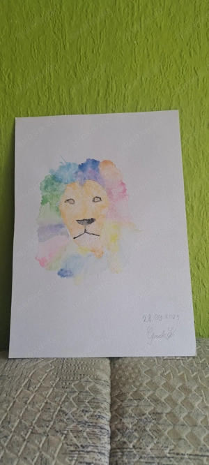  Handgemaltes Aquarell "Bunter Löwe"   Ideal fürs Kinderzimmer