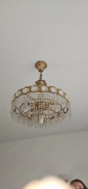 Antiker Kronleuchter aus Messing und Bleikristall