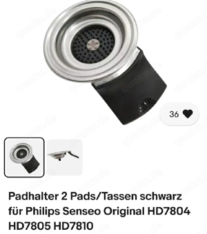 Artikel: Padhalter 2 Pads für original Philips Senseo original HD7804, HD7806, HD7810 !!!