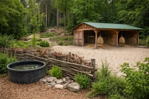 Offenstallplatz, Rehegeeignet leichtfuttrige Pferde, matschfreier Auslauf