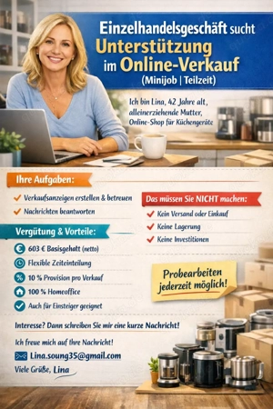 Einzelhandelsgeschäft sucht Mitarbeiter (m w d) für den ONLINE-VERTRIEB Nebenjob, Minijob, Job