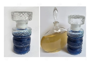 Deko Glasflasche Karaffe m.Deckel Pressglas gemustert  8,5x21 f.Badeschaum vintage 60er
