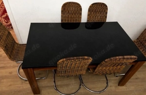 Esstisch Hochglanz Schwarz + 6 Stühle