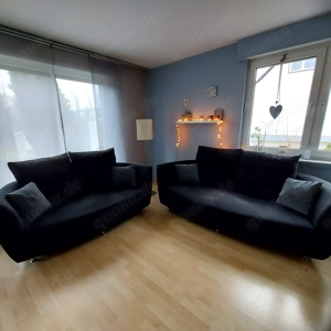 Sofa 2'er u. 3'er, anthrazit, Stoff, inkl. Kissen (Daune)