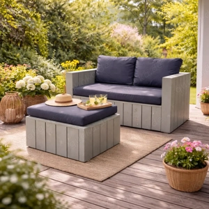 Holz-Gartenmöbel Set grau   GROßHANDEL