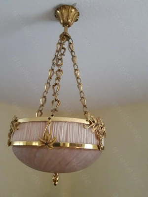 Lucien Gau Romantische Jugendstil-Pendelleuchte mit drei Lichtern und Glas 19563 Bild 3