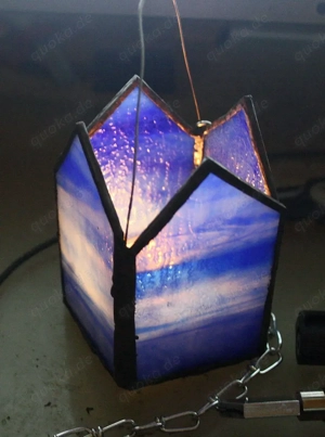 Sehr schönes blaues Windlicht (Tiffany) sorgfältige Handarbeit Bild 2