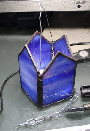 Sehr schönes blaues Windlicht (Tiffany) sorgfältige Handarbeit