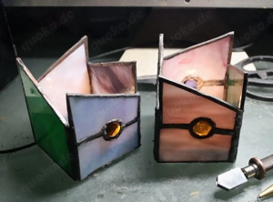 Bunte Windlichter,Tiffanytechnik, 2 Stück mit 4 Glasperlen