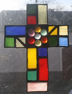 Kreuz Glaskreuz Jesus Ostern Kommunion Konfirmation Tiffany Fensterdekoration