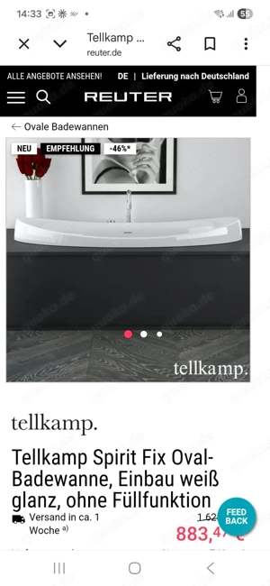 Badewanne oval Tellkamp - neu