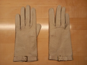 sehr schicke Damenhandschuhe beige elfenbeinfarben Gr. 7 Leder