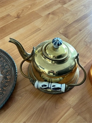 antike kupferteller , vasen , kannen mit emaille 19 jhr 