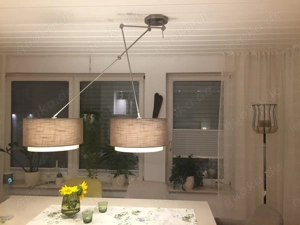 Pendelleuchte je 2 Arme doppelter Lampenschirm Verstellbare Hängeleuchte Taube weiß Edelstahl