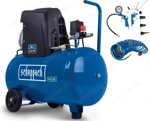 Scheppach Kompressor HC63 inkl. 10 m Druckluftschlauch und 13-tlg. Zubehör-Set | 10bar | 1500W | 50L
