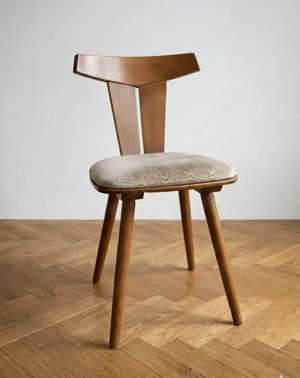 6 Stühle, gepolstert, mit dezent gemustertem Velourstoff überzogen