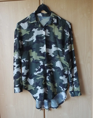 Damen - Bluse - Longbluse, Langarm, ca. Gr. S M bzw. ca. Gr. 36 38, Camouflage