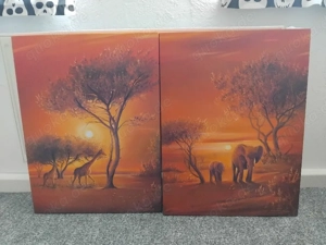 2 Leinwandbilder Afrika Motiv Elefant Giraffe 80x60cm