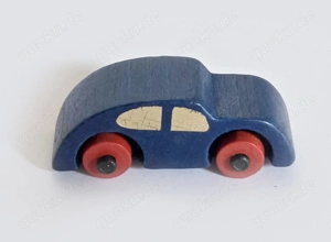 Holzauto PKW Miniatur Mini 1,5x4cm Blau Dekofigur vintage 70 80er  