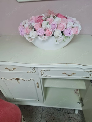 Barock Kommode mit Spiegel und Polsterstuhl elfenbein gold