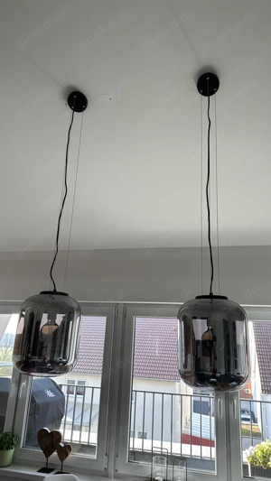 2er Set Design Hängelampen schwarz mit Rauchglas