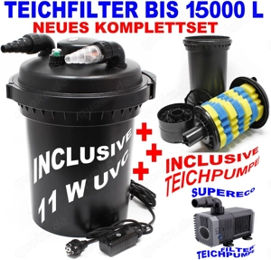 BRANDNEU:Toppreis: KOMPLETTSET Teichfilter 15000 L+ UVC 11 W+ Teichpumpe 